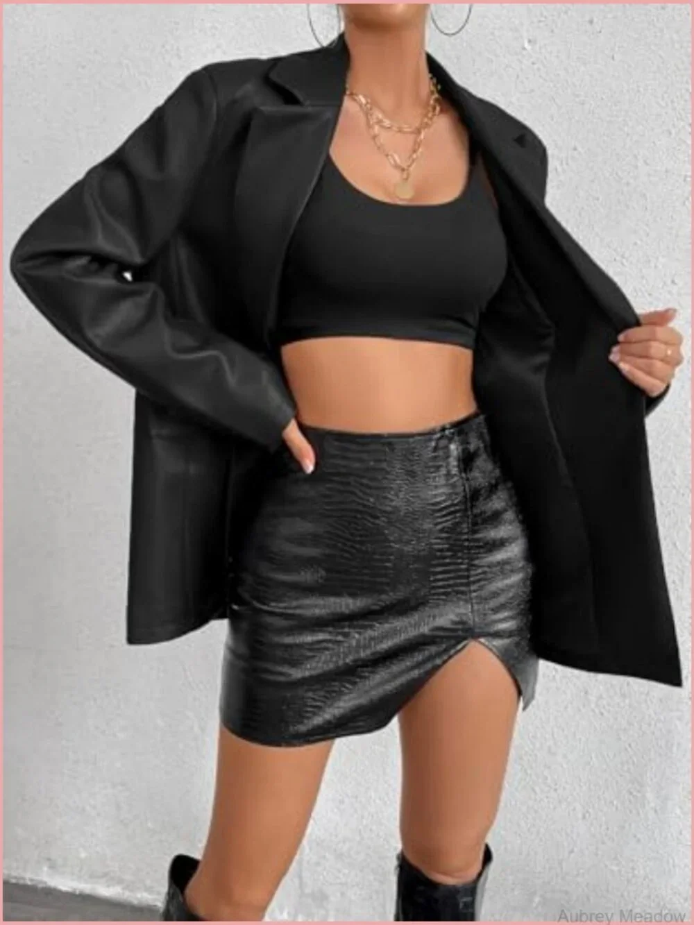 Faux Leather Blazer Jacket Moto Biker Coat Button Slim Fit
